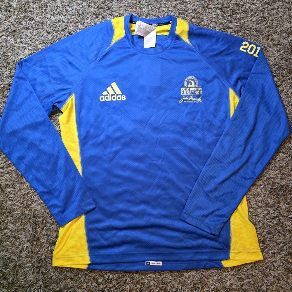 2012 Boston Marathon Long Sleeve T-Shirt Unisex Adidas Size L Blue Running NWT